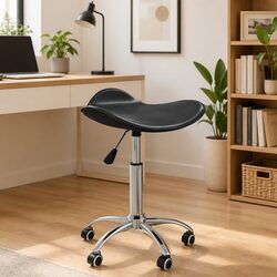 Office Chair Swivel Black Faux Leather Adjustable Height 360 Degree Mobility