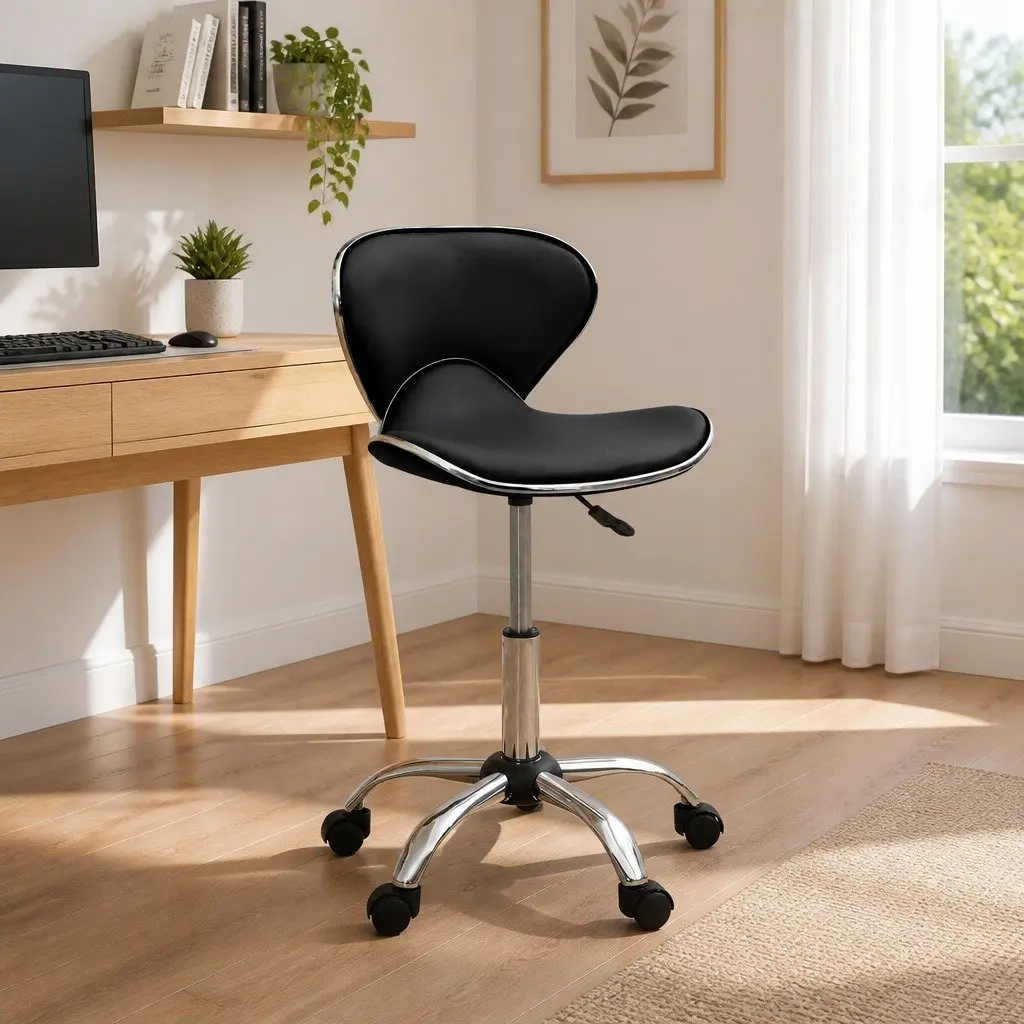 Height Adjustable Swivel Office Chair Black Faux Leather Desk Seat with Five Wheels