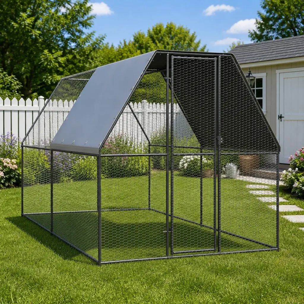 Outdoor Chicken Cage Silver 2x4x2 m Galvanised Steel Coop Run Hen House Aviary