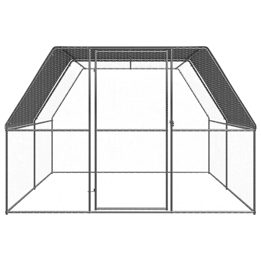 Outdoor Chicken Cage Silver Large Galvanised Steel Aviary Enclosure with Lockable Gate