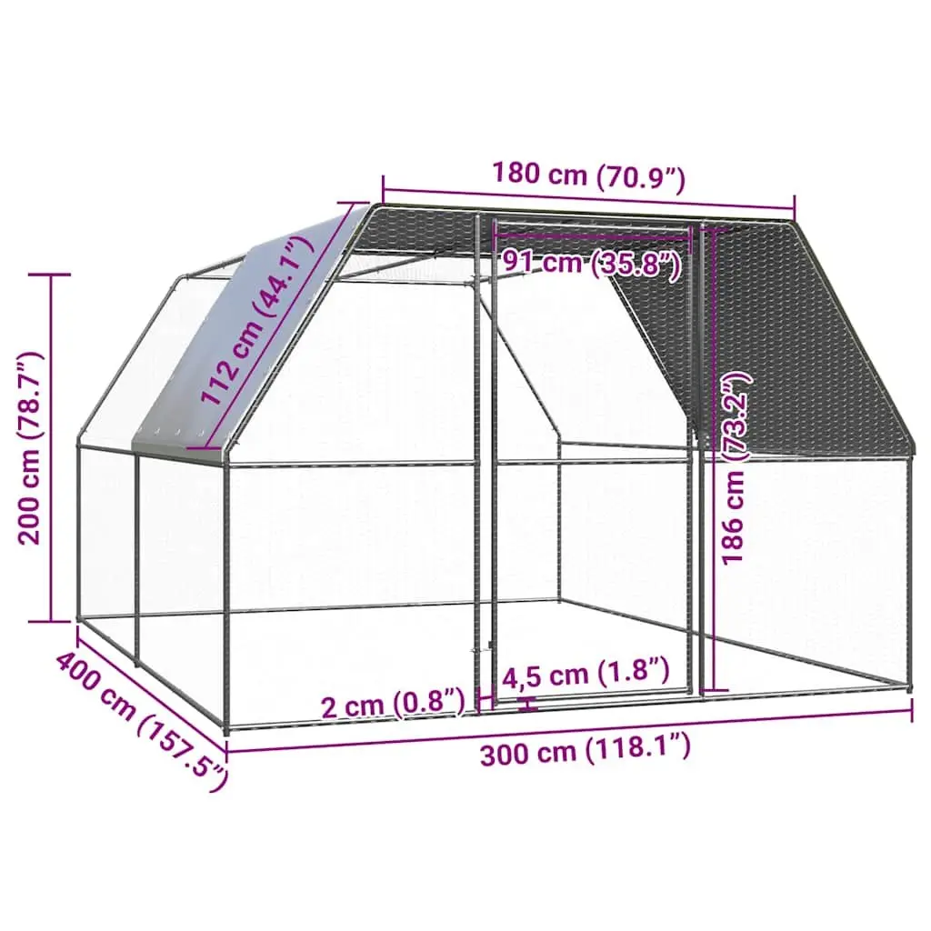 Outdoor Chicken Cage Silver Large Galvanised Steel Aviary Enclosure with Lockable Gate