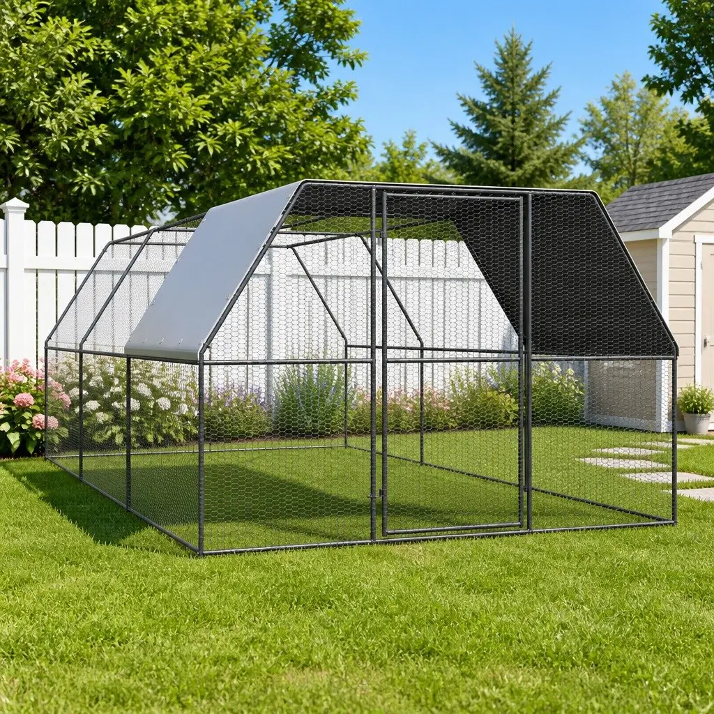 Outdoor Chicken Cage Silver 3x6x2 m Galvanised Steel Run Coop Aviary Enclosure