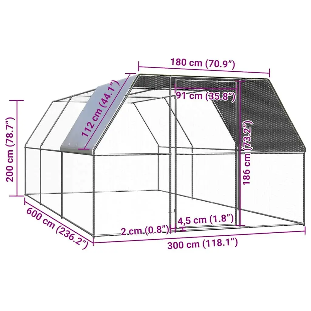 Outdoor Chicken Cage Silver 3x6x2 m Galvanised Steel Run Coop Aviary Enclosure