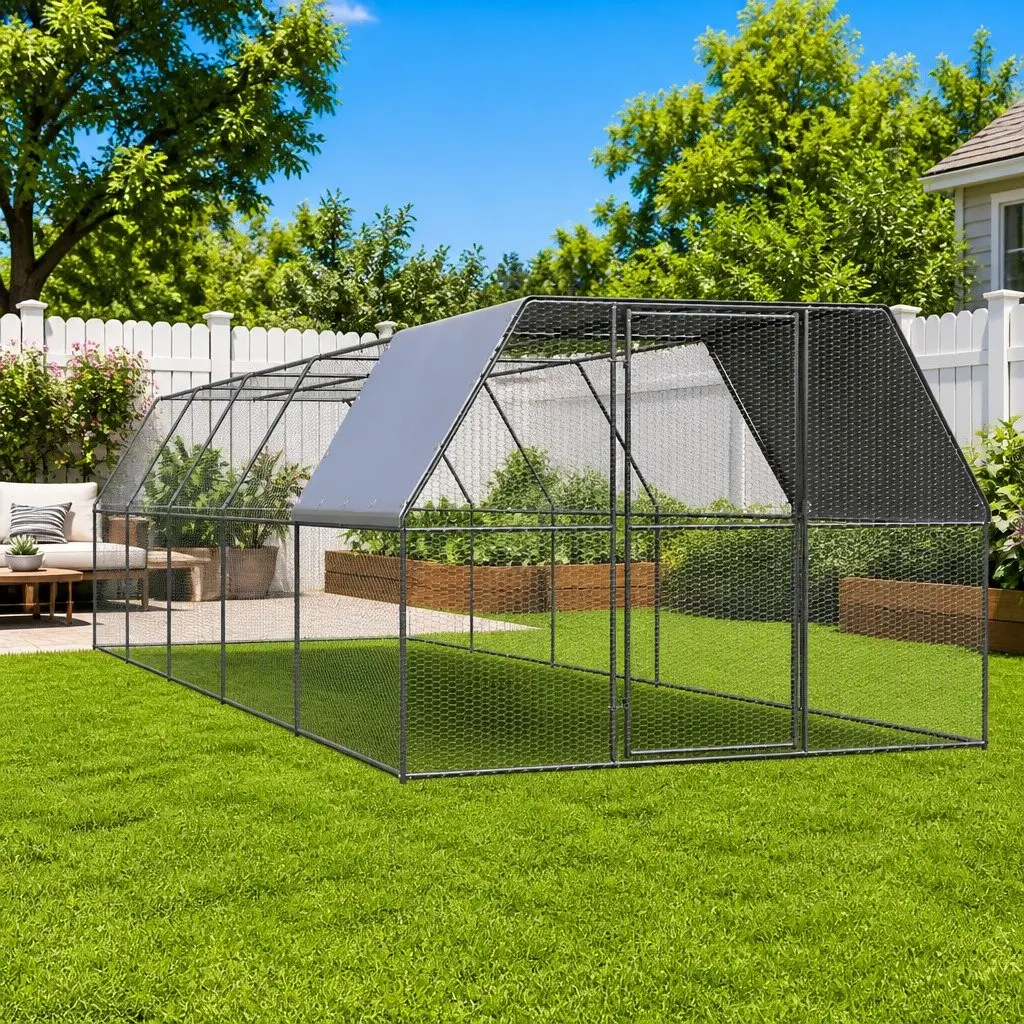 Outdoor Chicken Cage Silver 3x10x2m Galvanised Steel Aviary Run Enclosure