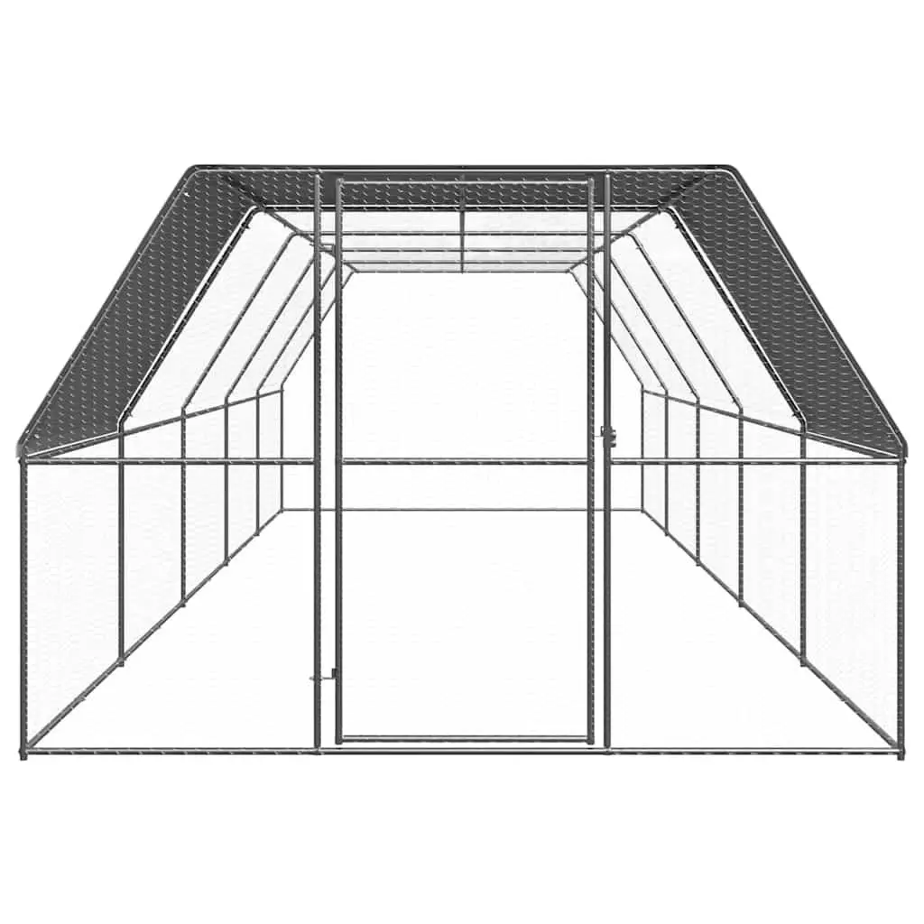 Outdoor Chicken Cage Silver 3x10x2m Galvanised Steel Aviary Run Enclosure