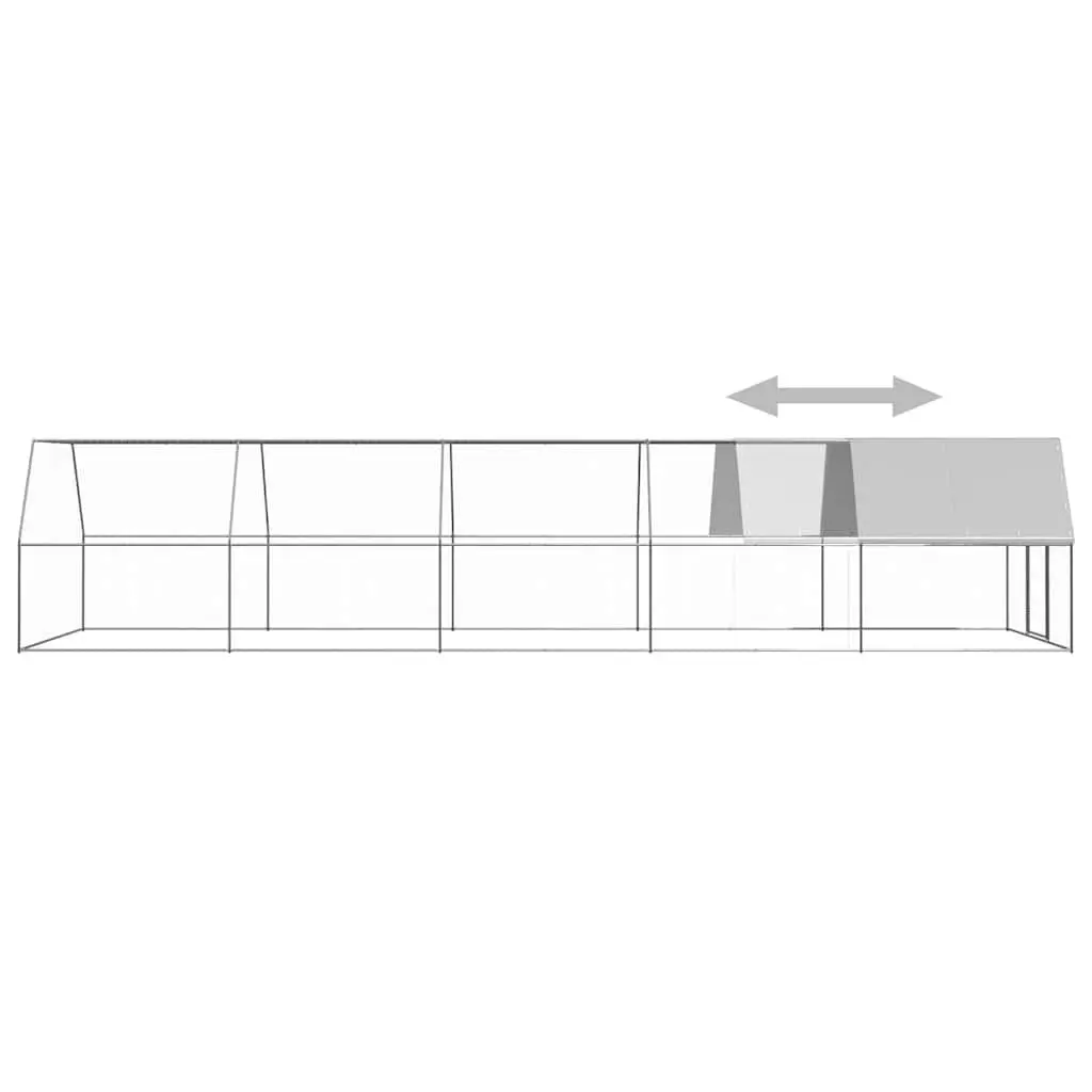 Outdoor Chicken Cage Silver 3x10x2m Galvanised Steel Aviary Run Enclosure