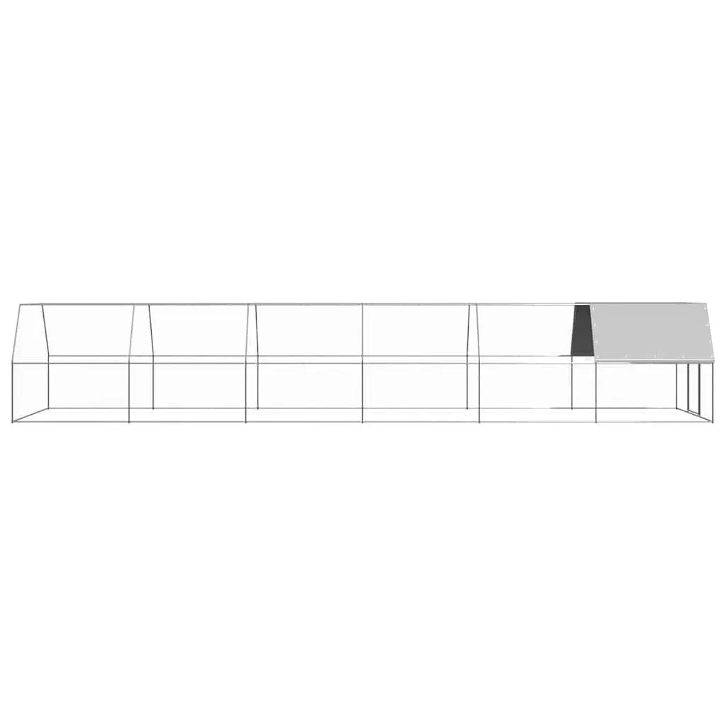 Outdoor Chicken Cage Run Enclosure Silver 3x12x2m Galvanised Steel with Lockable Gate and UV Resistant Roof