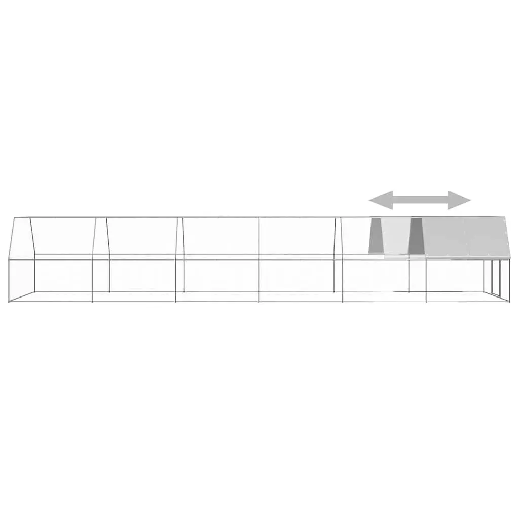 Outdoor Chicken Cage Run Enclosure Silver 3x12x2m Galvanised Steel with Lockable Gate and UV Resistant Roof