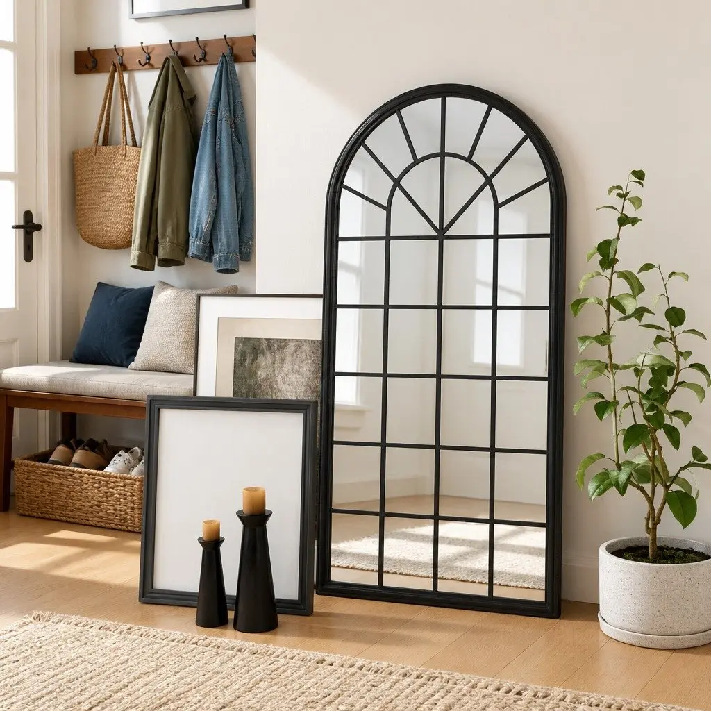 Iron Mirror Black 90x45 cm Wall Mounted Decorative Accent Home Decor