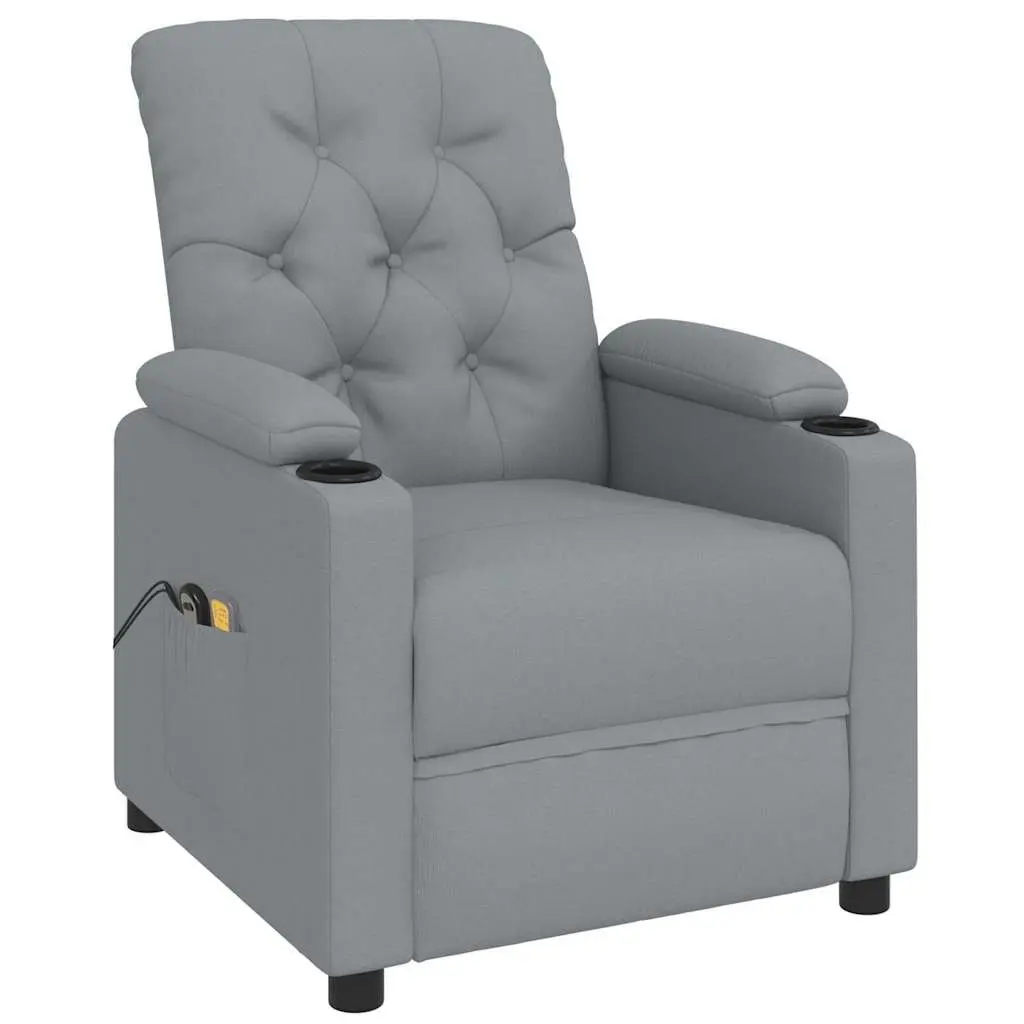Electric Massage Chair Grey Fabric Stand Up Recliner Lift Function Vibration
