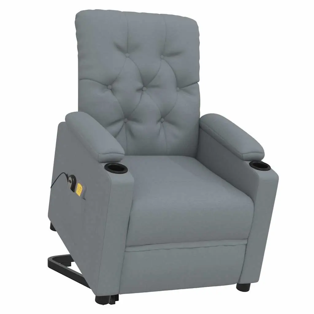 Electric Massage Chair Grey Fabric Stand Up Recliner Lift Function Vibration