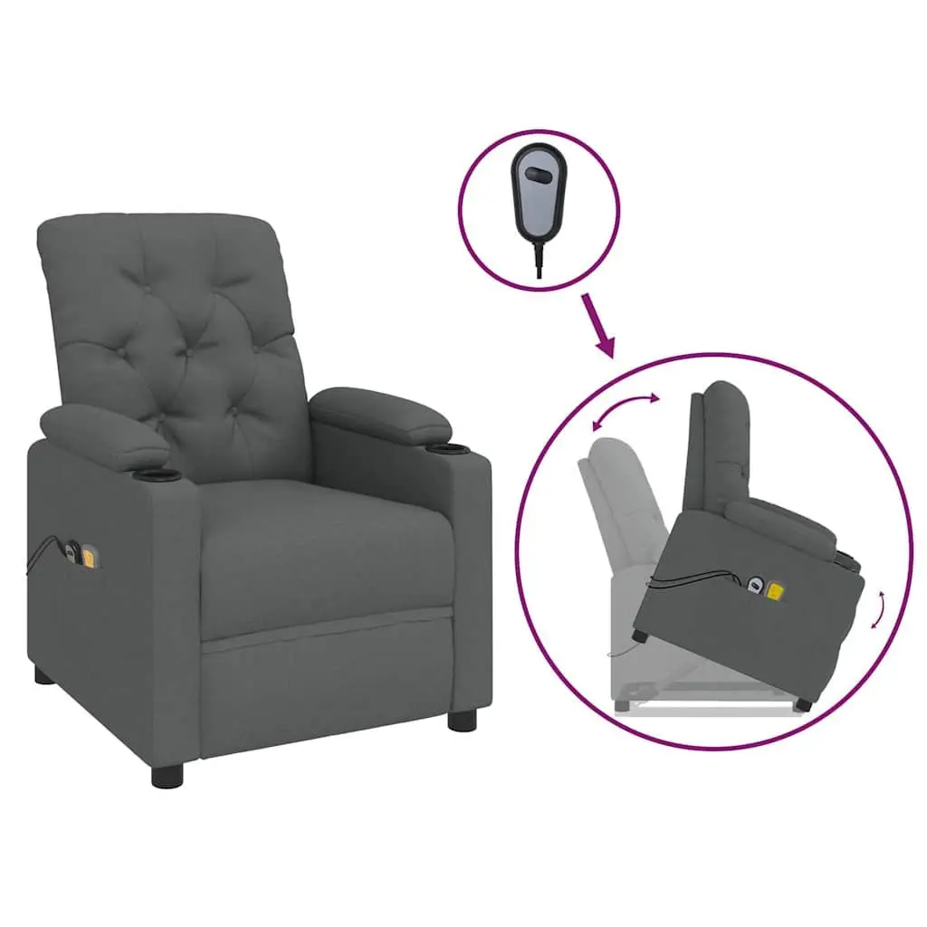 Electric Massage Chair Grey Fabric Stand Up Recliner with Lift Function and Vibration Massage