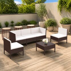 Garden Lounge Set 6 Piece Outdoor Furniture Brown Poly Rattan Patio Seating
