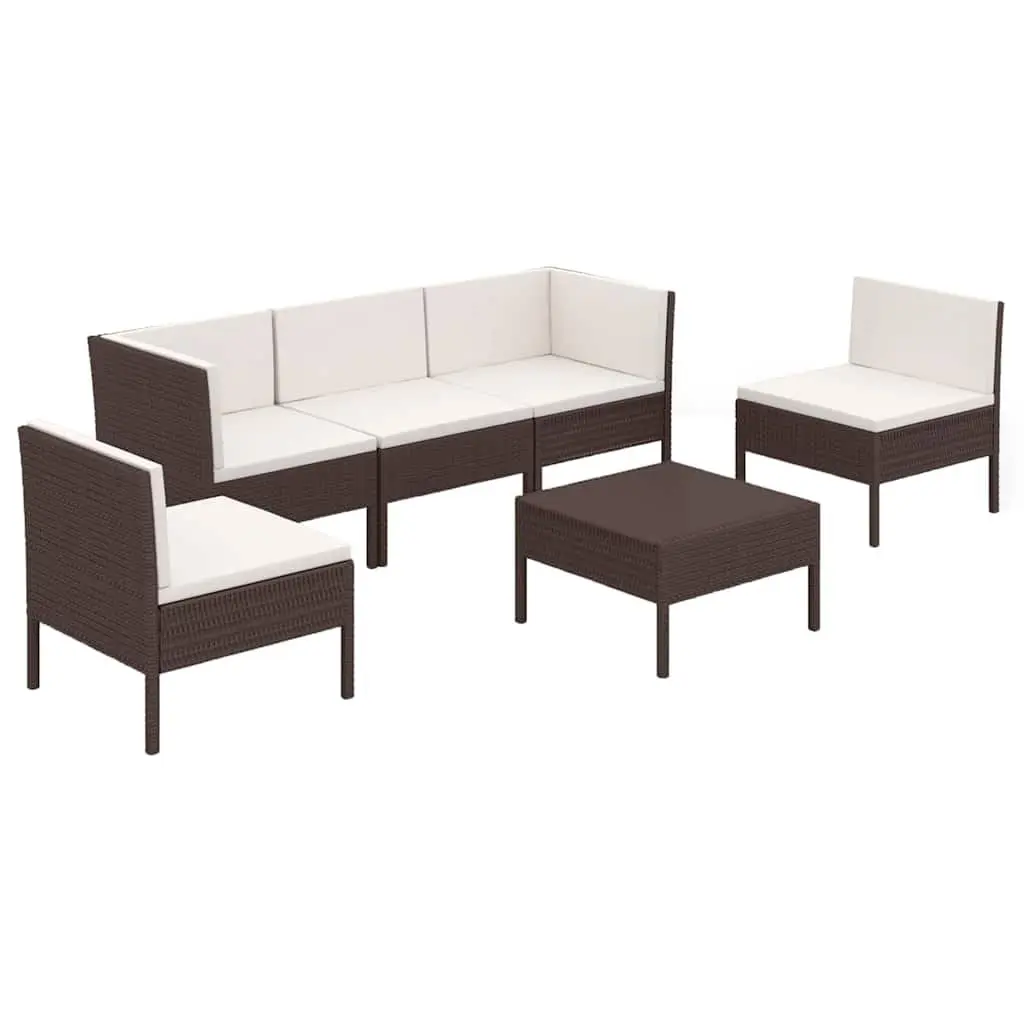 Garden Lounge Set Brown 6 Piece Outdoor Furniture Weather Resistant PE Rattan Patio Seating