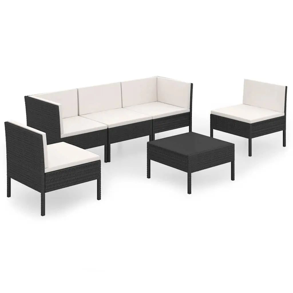 Garden Lounge Set Black 6 Piece Outdoor Furniture Weather-resistant PE Rattan Powder-coated Steel Frame Thick Cushions