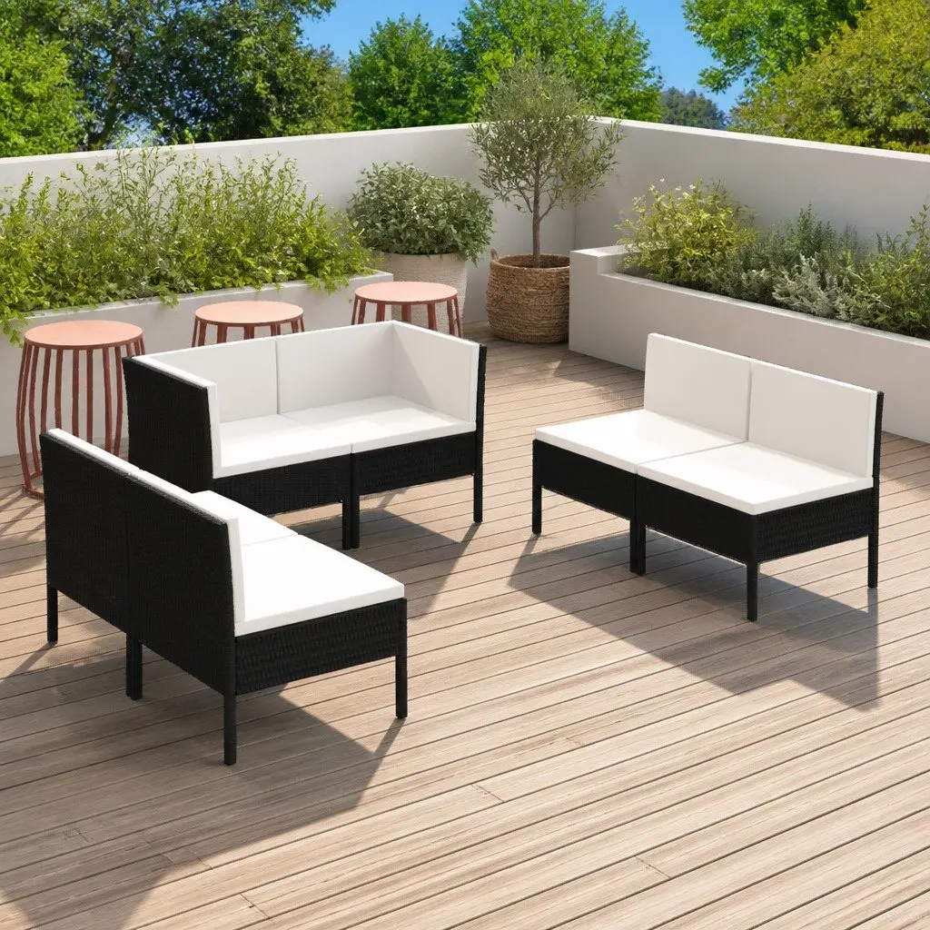 Garden Lounge Set 6 Piece Outdoor Furniture Poly Rattan Black Patio Seating