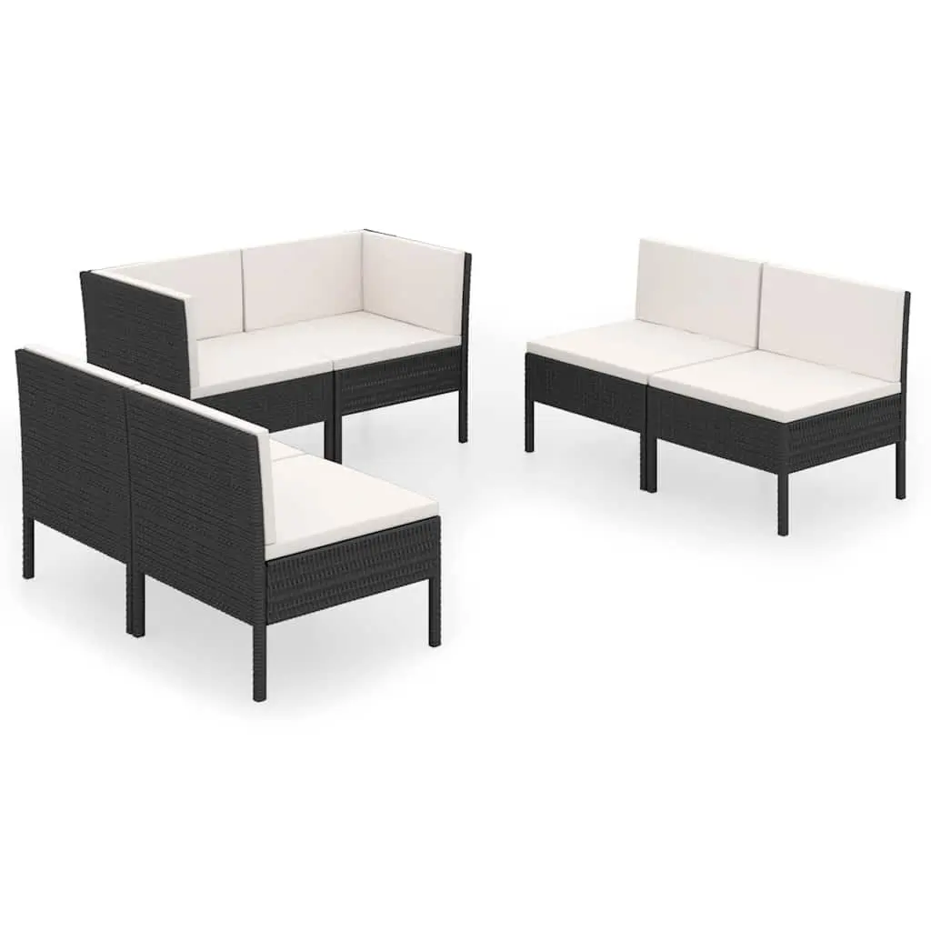 Garden Lounge Set 6 Piece Outdoor Furniture Poly Rattan Black Patio Seating