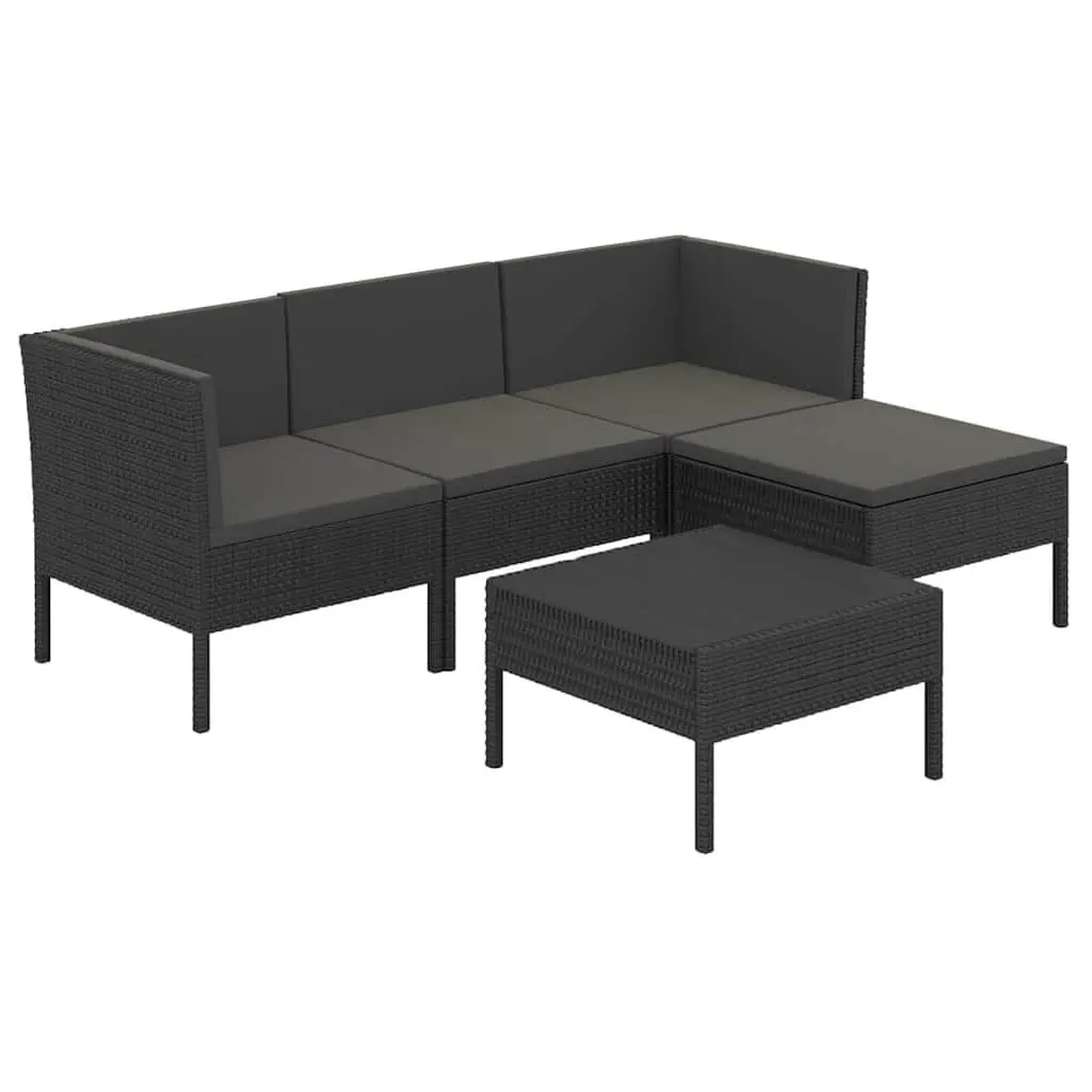 Garden Lounge Set Black 5 Piece Outdoor Patio Furniture with Cushions Weather Resistant PE Rattan