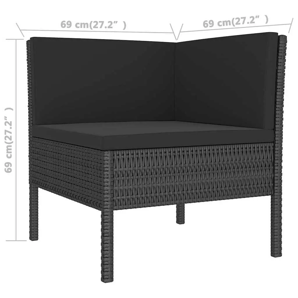 Garden Lounge Set Black 5 Piece Outdoor Patio Furniture with Cushions Weather Resistant PE Rattan