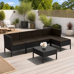 Garden Lounge Set 6 Piece Poly Rattan Outdoor Patio Furniture Black with