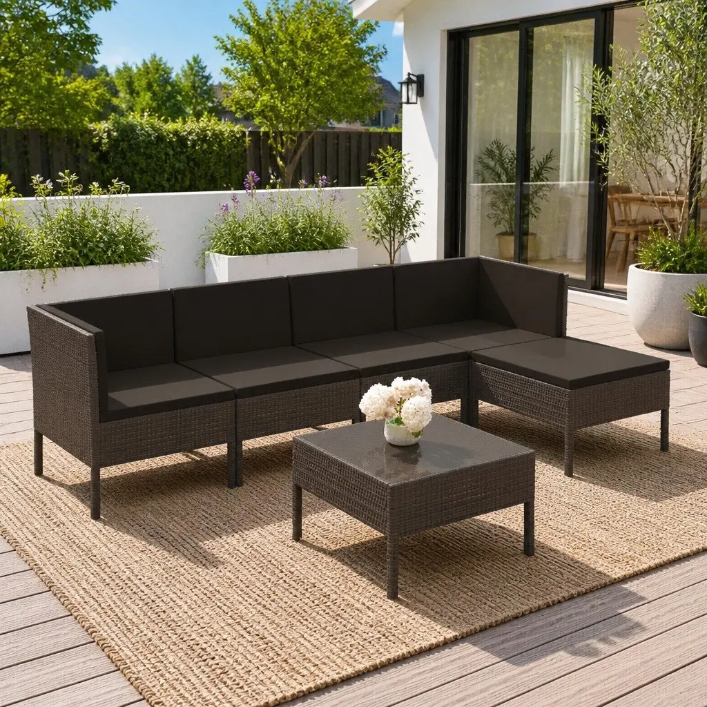 Garden Lounge Set 6 Piece Outdoor Furniture Poly Rattan Grey with Cushions Patio