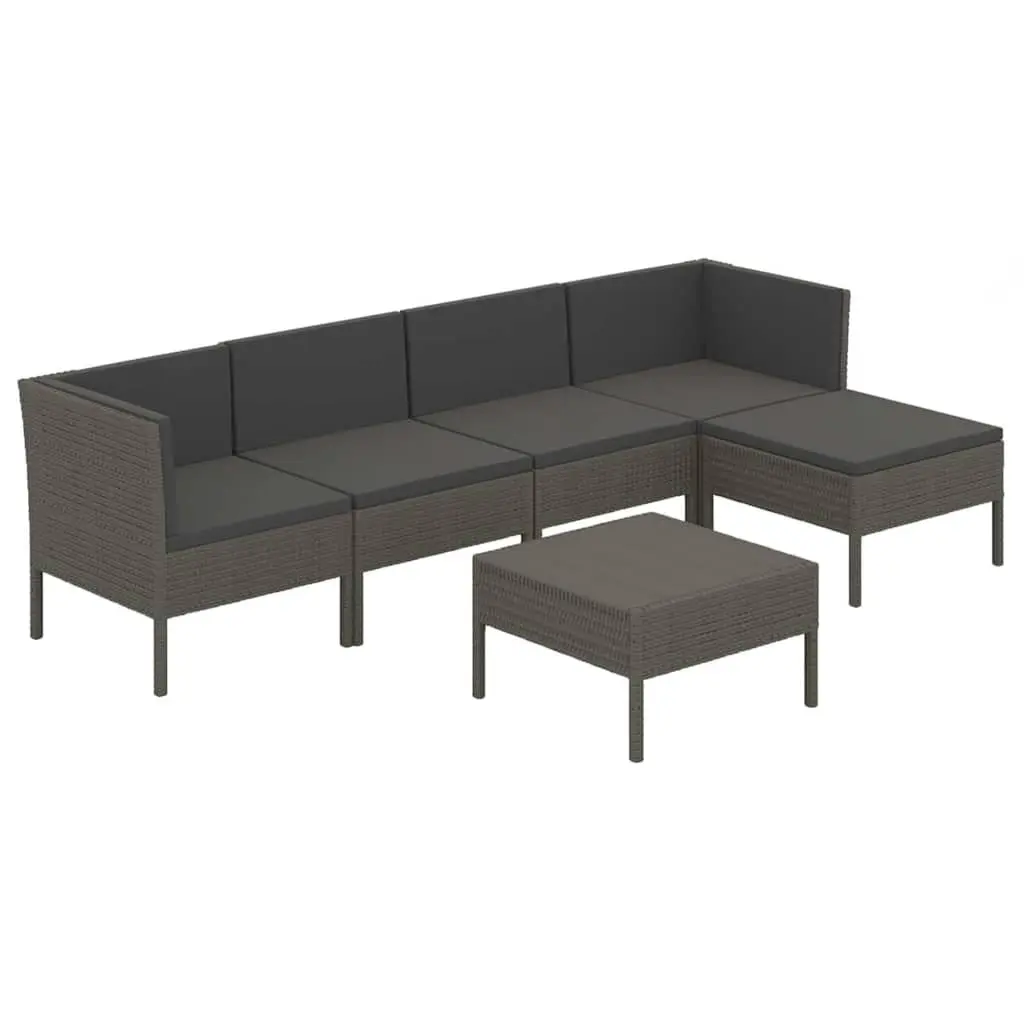 Garden Lounge Set 6 Piece Outdoor Furniture Poly Rattan Grey with Cushions Patio