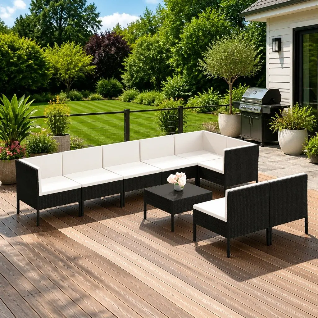 Garden Lounge Set Black 9 Piece Outdoor Furniture Patio Sofa with Cushions