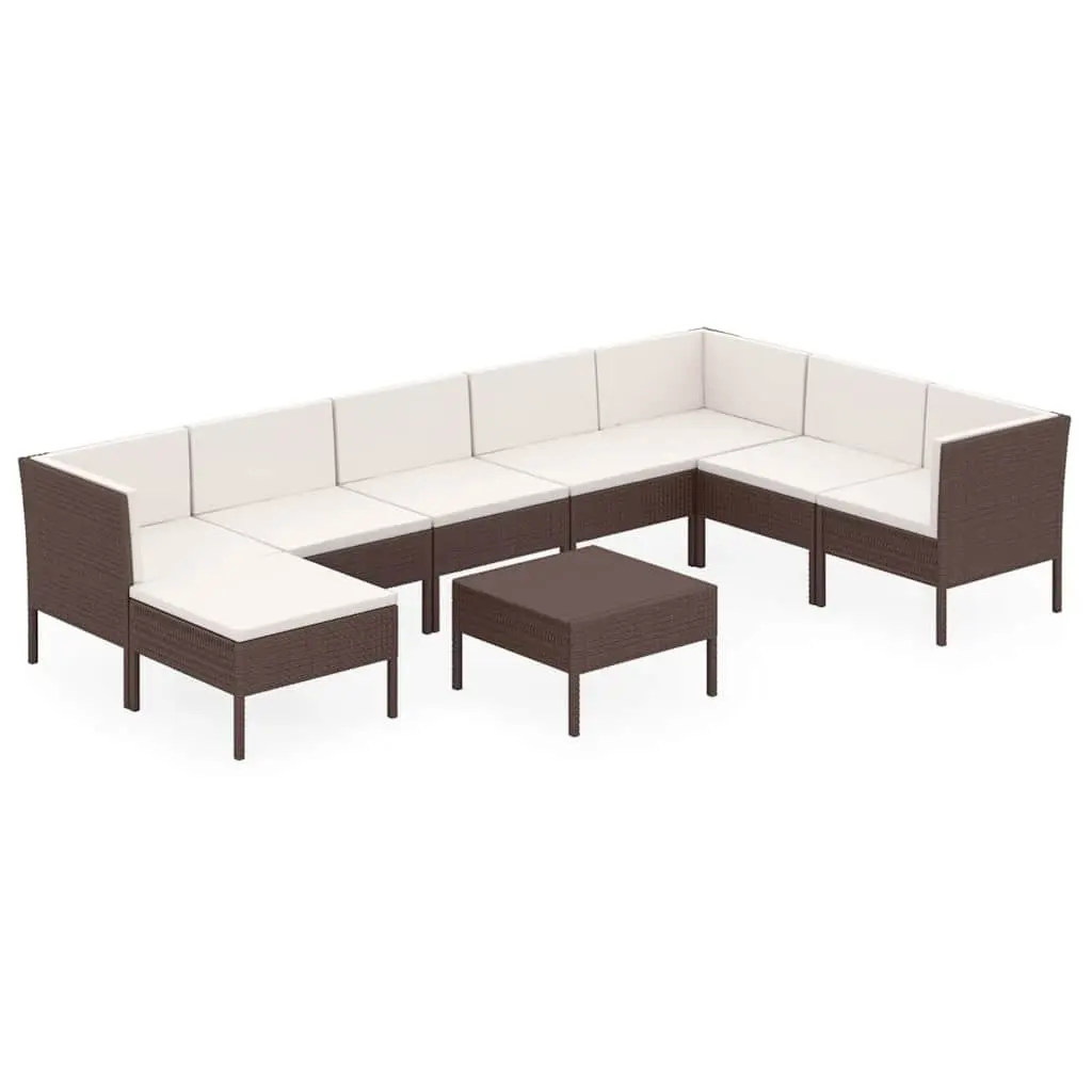 Garden Lounge Set Brown 9 Piece Outdoor Patio Furniture Weather-Resistant PE Rattan