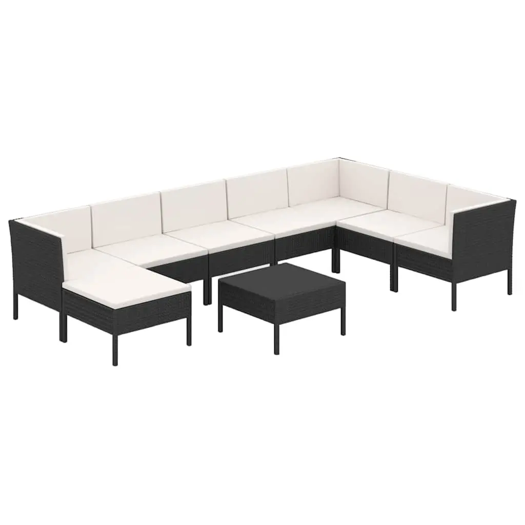Garden Lounge Set 9 Piece Outdoor Patio Furniture Black Poly Rattan with