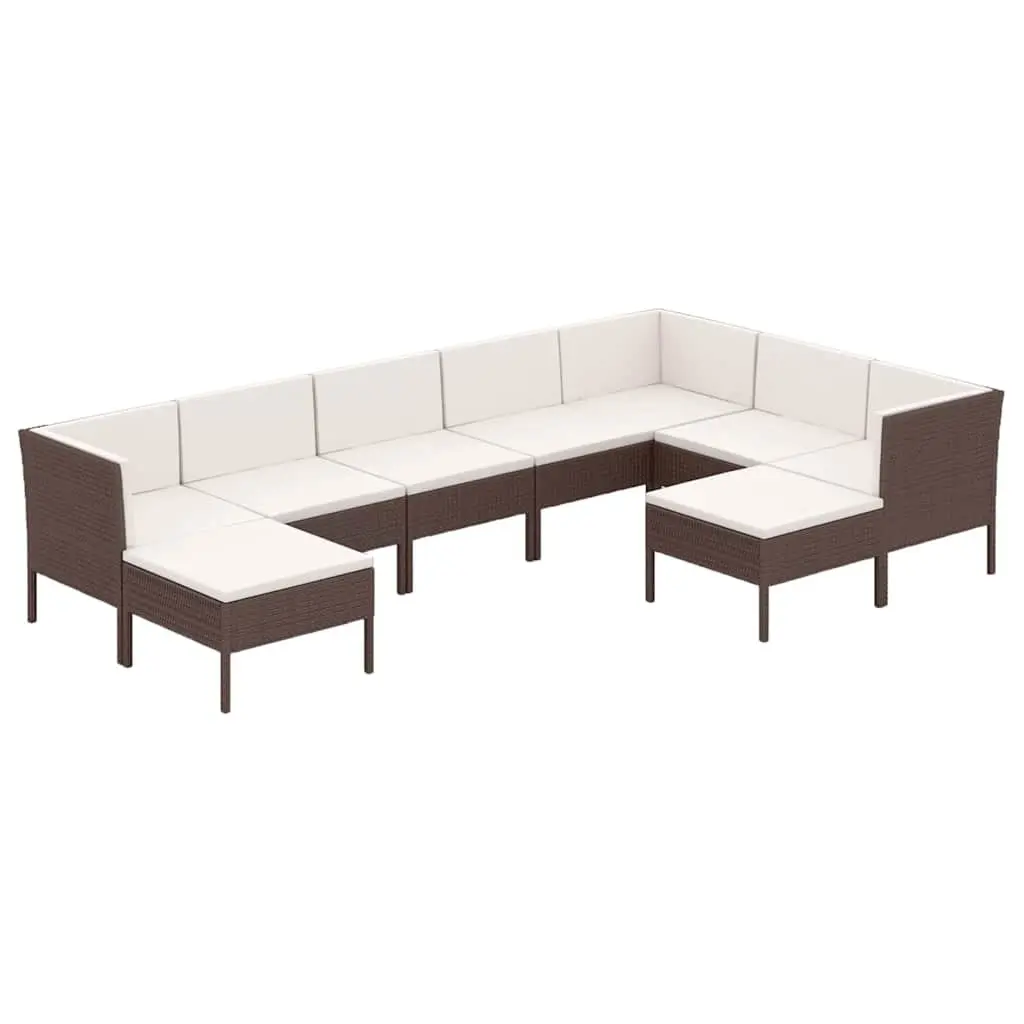 9 Piece Patio Furniture Set Brown PE Rattan Outdoor Garden Lounge with Soft Cushions and Steel Frame
