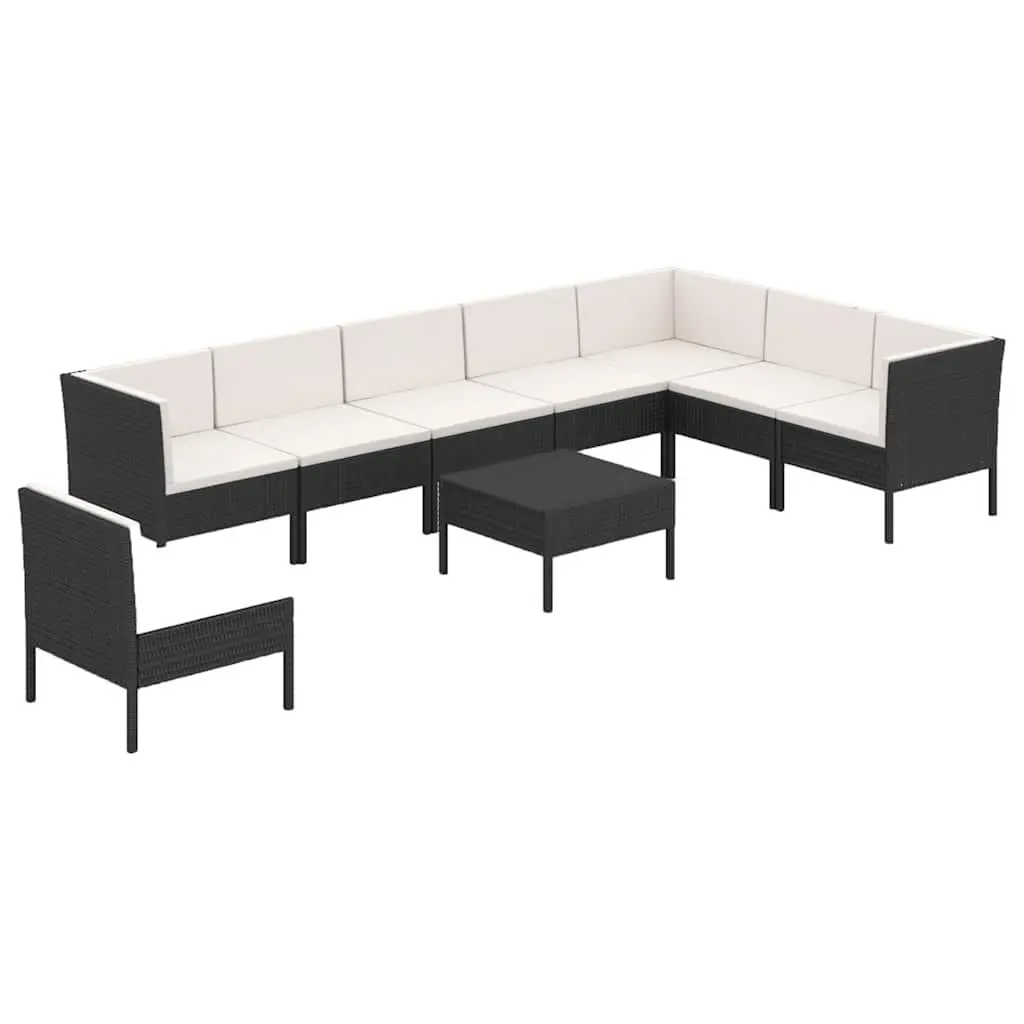 9 Piece Garden Lounge Set Outdoor Patio Furniture with Cushions PE Rattan Black
