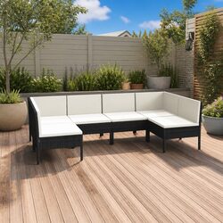 Garden Lounge Set 6 Piece Outdoor Furniture Poly Rattan Black Cushions Patio
