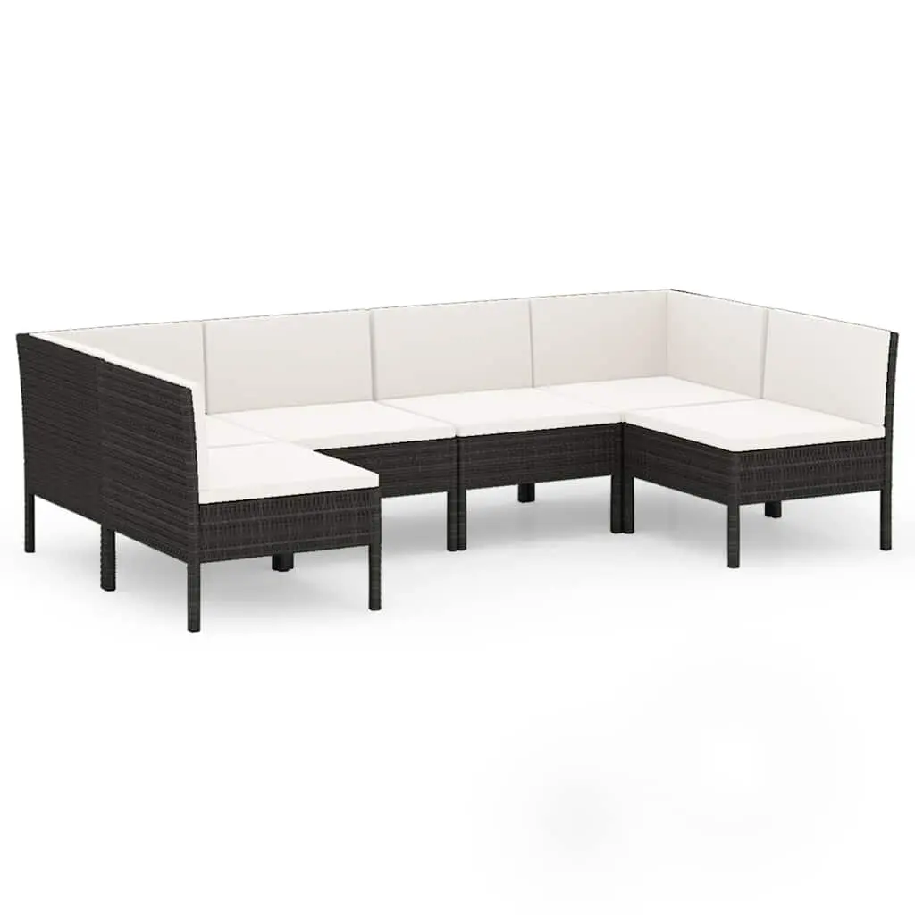Garden Lounge Set Black 6 Piece Outdoor Furniture Weather-Resistant PE Rattan Cushions