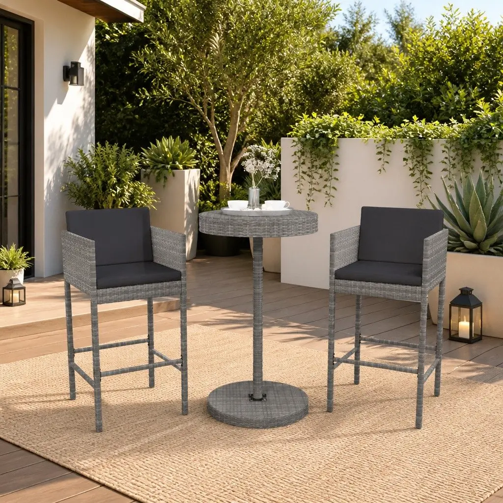 3 Piece Garden Bar Set with Cushions