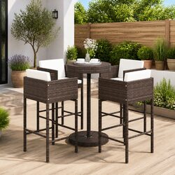 5 Piece Garden Bar Set Outdoor Furniture Brown Poly Rattan with Cushions Stools