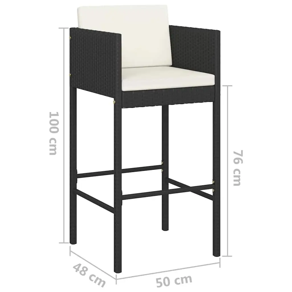 Outdoor Rattan Bar Set Black Cushions 5 Piece Garden Table and Stools
