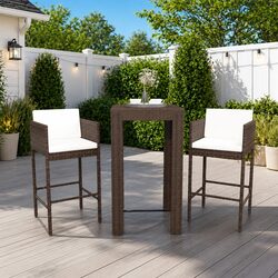 Garden Bar Set 3 Piece with Cushions Poly Rattan Outdoor Bar Table Stools Patio