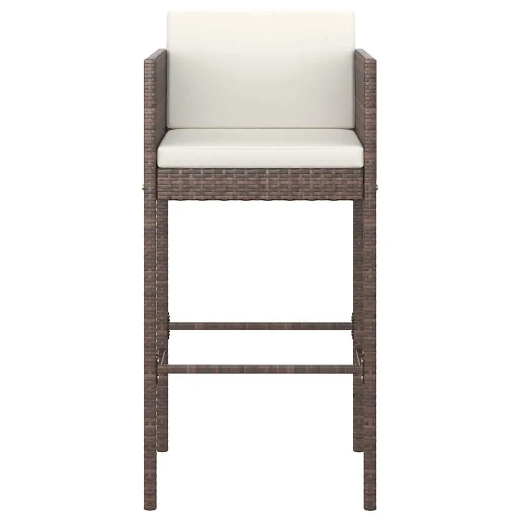 Garden Bar Set Brown 3 Piece Poly Rattan Outdoor Table Stools with Cushions