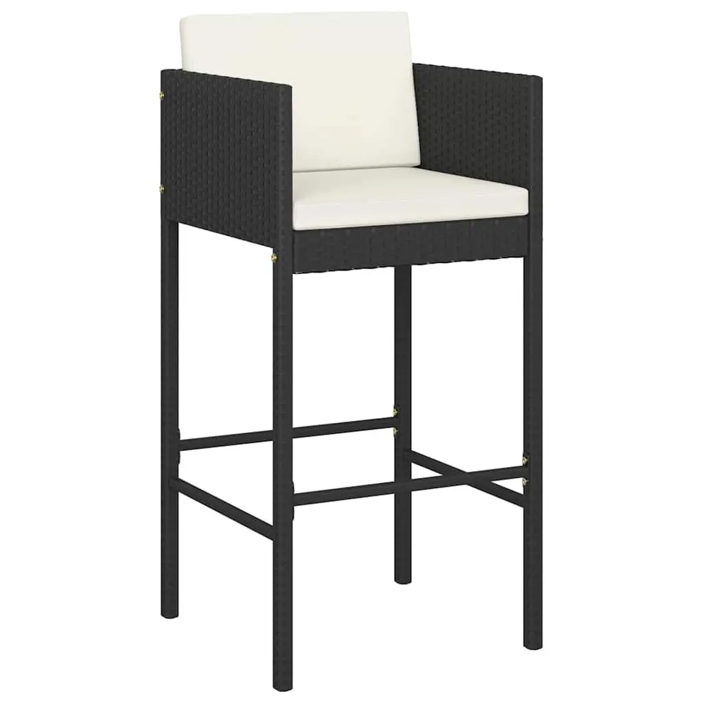 5 Piece Garden Bar Set with Cushions Outdoor Rattan Bar Table Stools Black