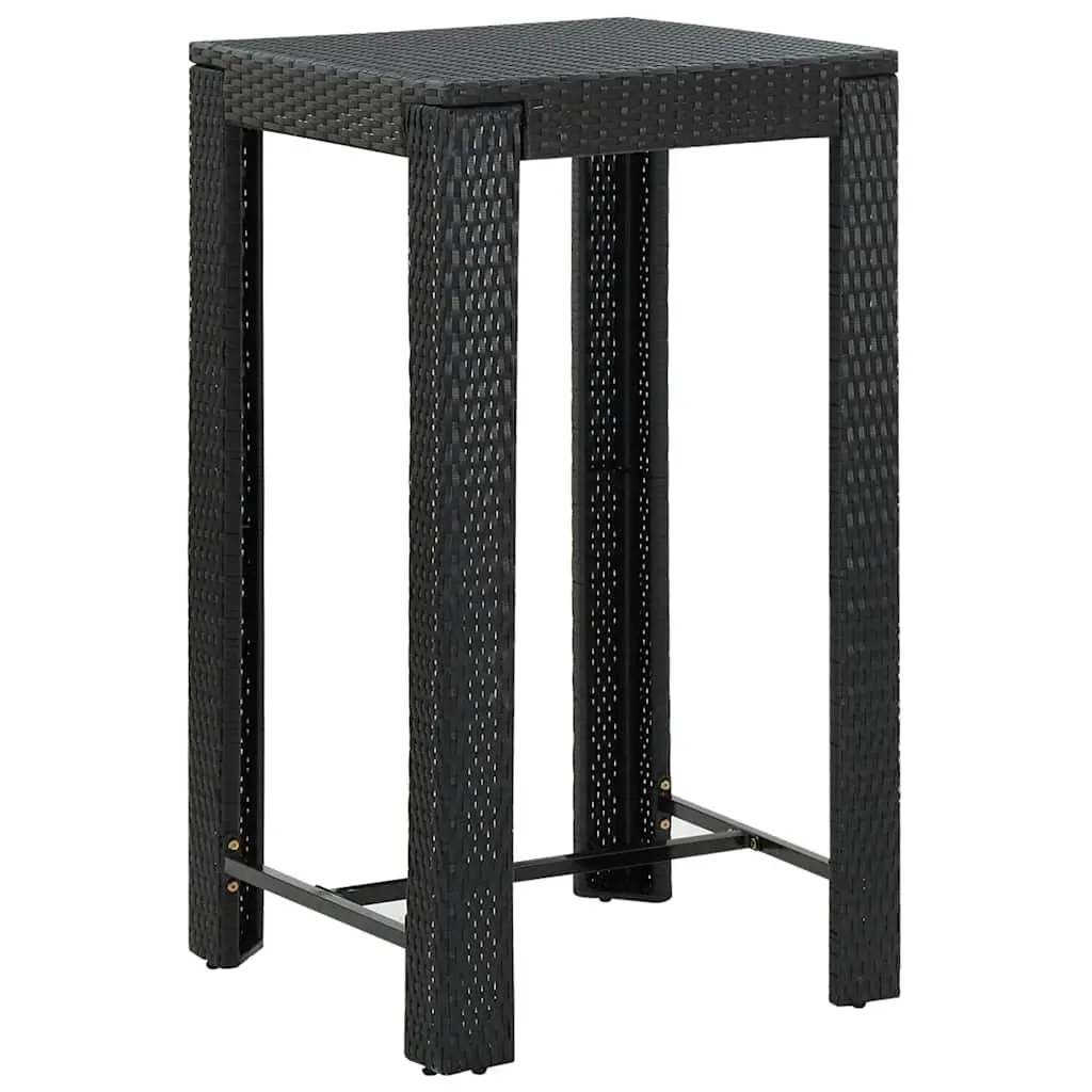 5 Piece Garden Bar Set with Cushions Outdoor Rattan Bar Table Stools Black