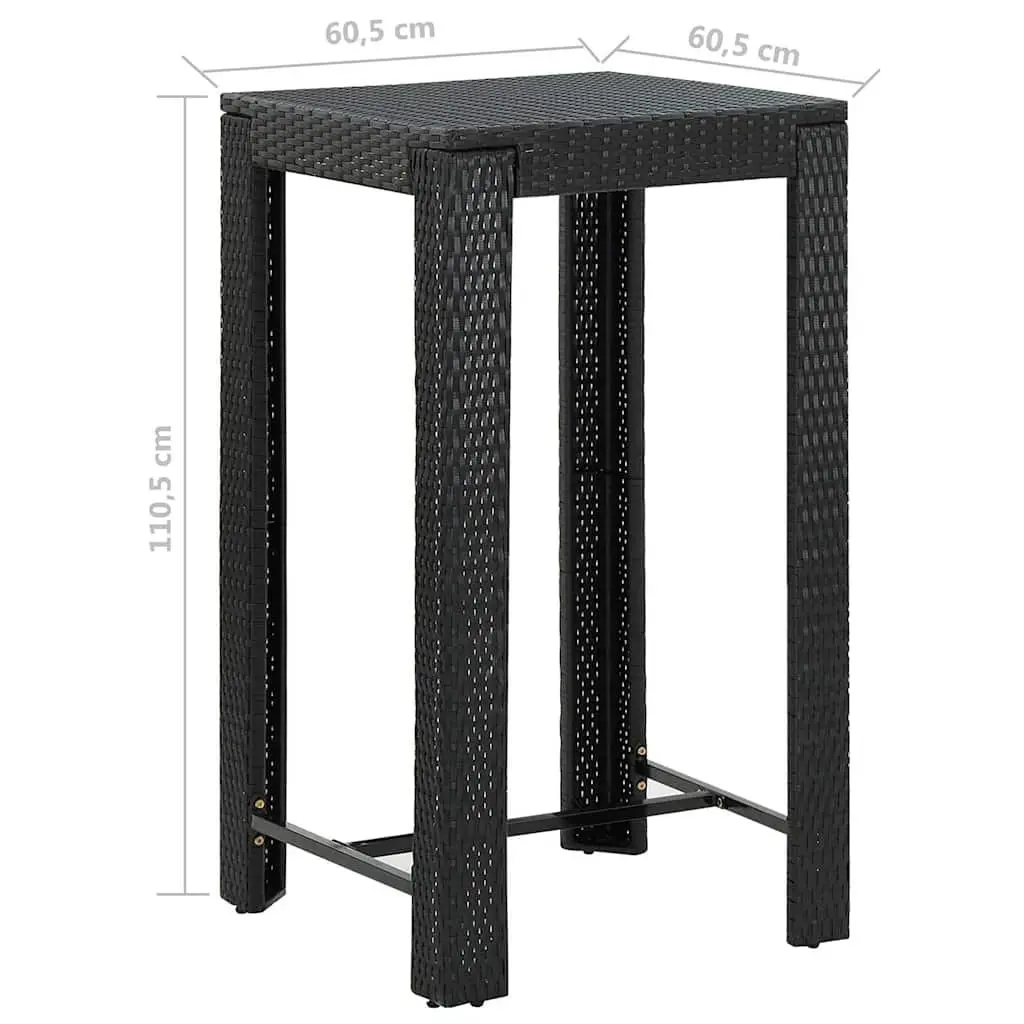 5 Piece Garden Bar Set with Cushions Outdoor Rattan Bar Table Stools Black