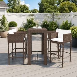 5 Piece Outdoor Bar Set Brown Poly Rattan Garden Furniture with Cushions Stools