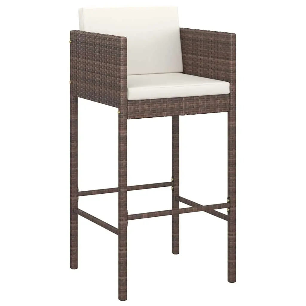 5 Piece Garden Bar Set with Cushions Poly Rattan Outdoor Bar Table Stools Brown