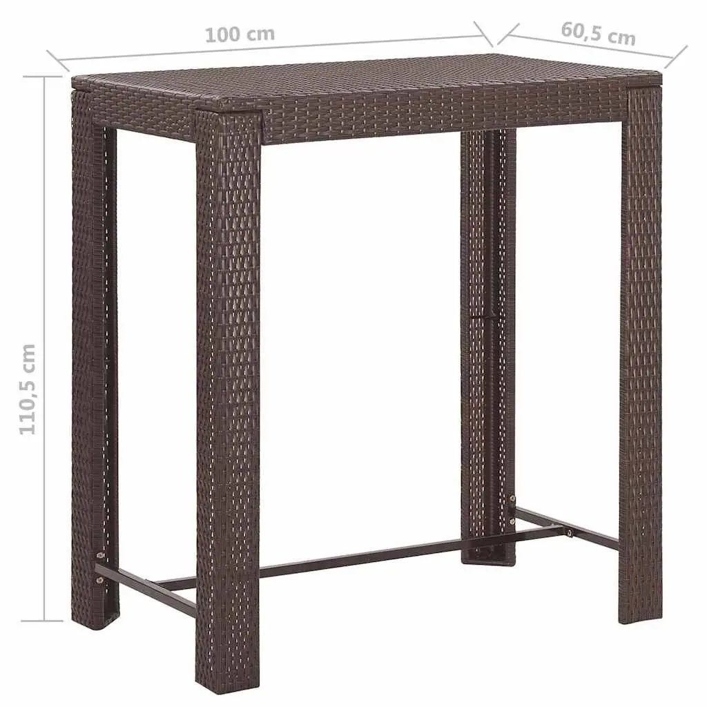 5 Piece Garden Bar Set with Cushions Poly Rattan Outdoor Bar Table Stools Brown
