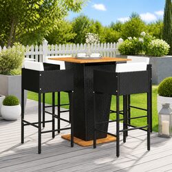 5 Piece Garden Bar Set Poly Rattan Stools Table Cushions Outdoor Furniture Black