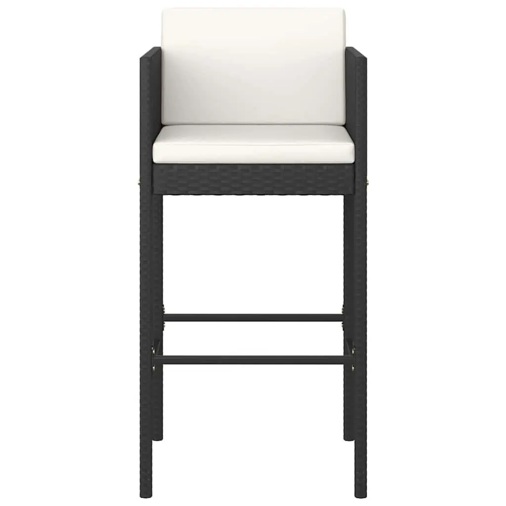 5 Piece Garden Bar Set with Cushions Outdoor Poly Rattan Bar Table Stools Black
