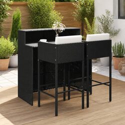 Garden Bar Set 3 Piece Outdoor Furniture with Cushions Poly Rattan Black