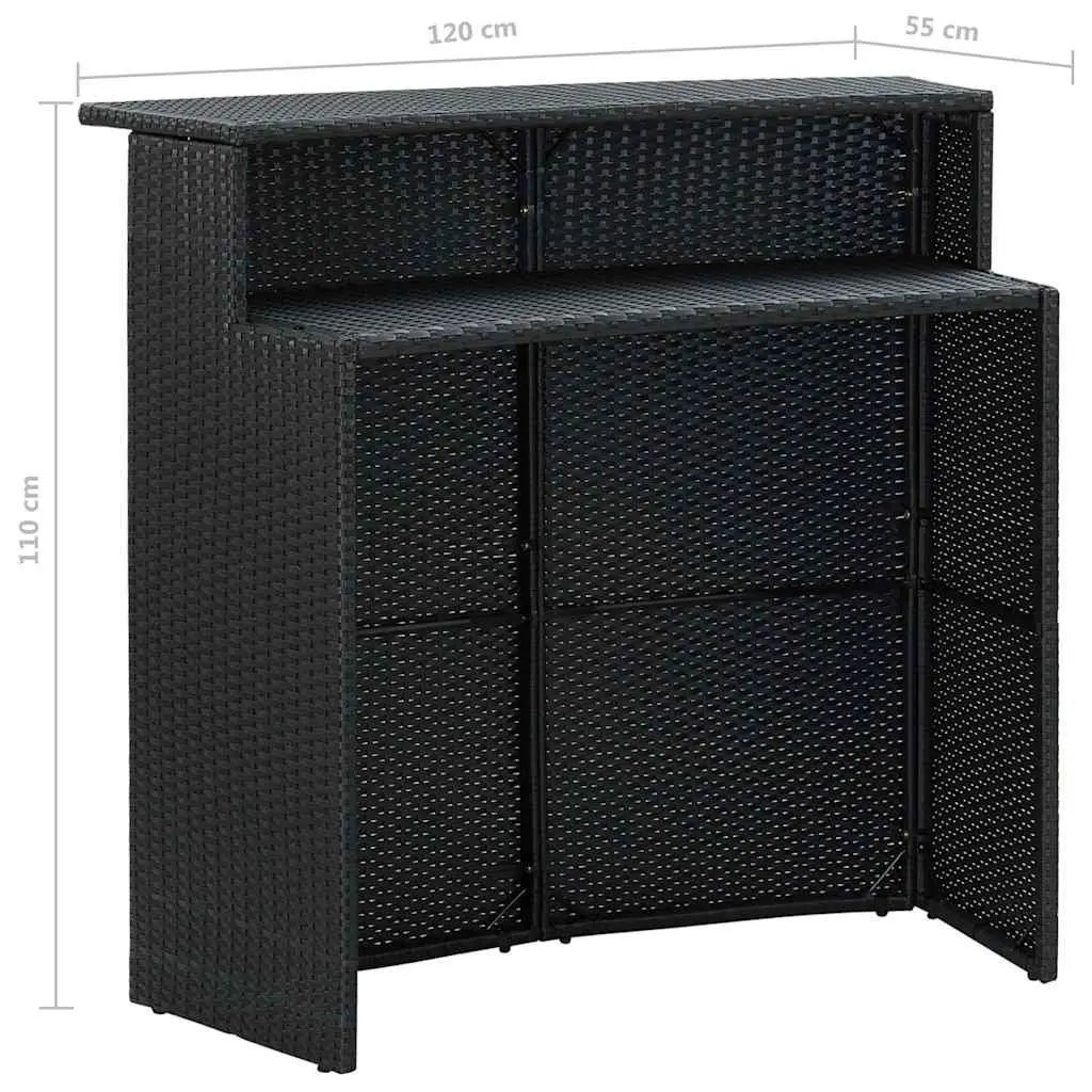 3 Piece Garden Bar Set with Cushions Outdoor Poly Rattan Table Stools Black