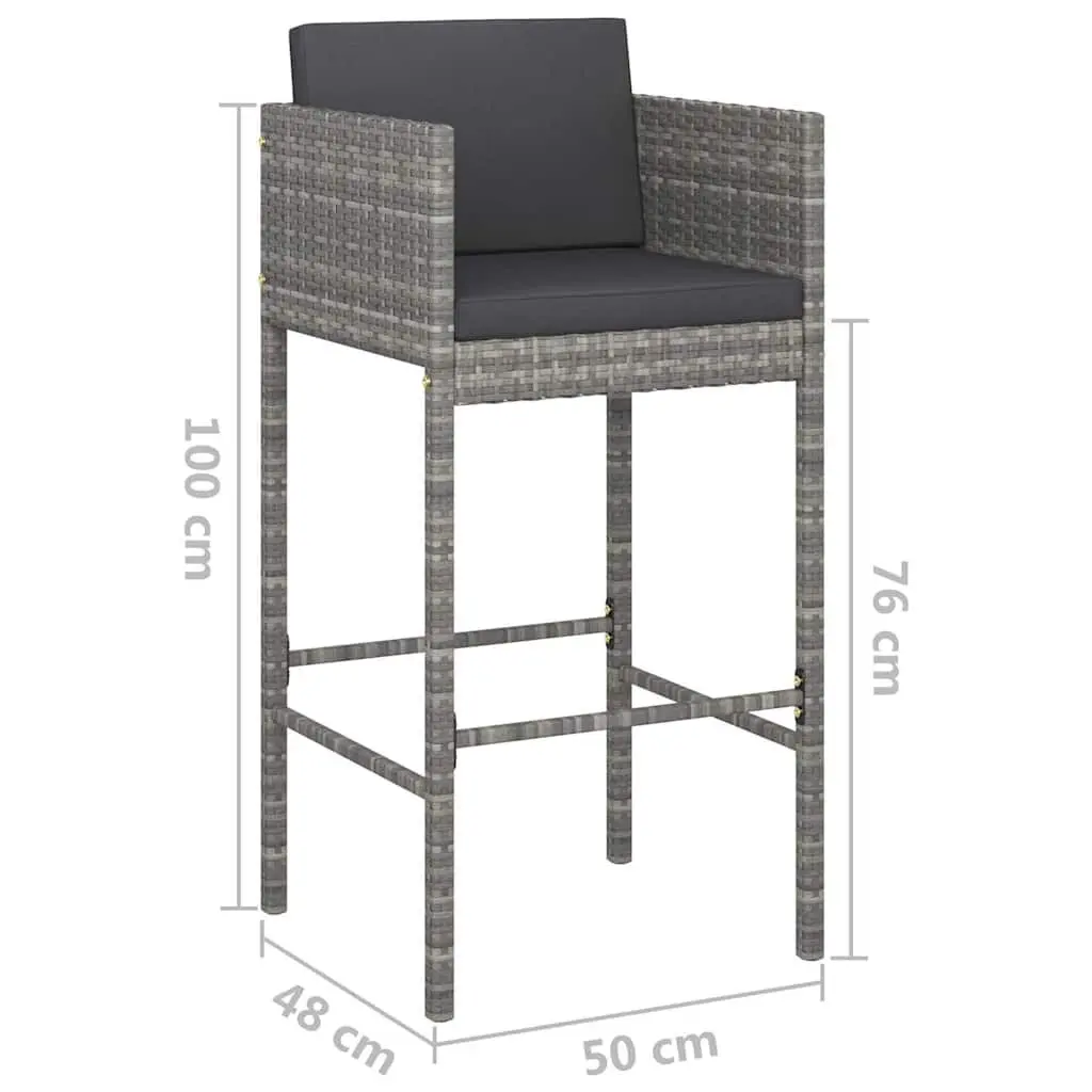 3 Piece Garden Bar Set with Cushions Outdoor Poly Rattan Table Stools Grey