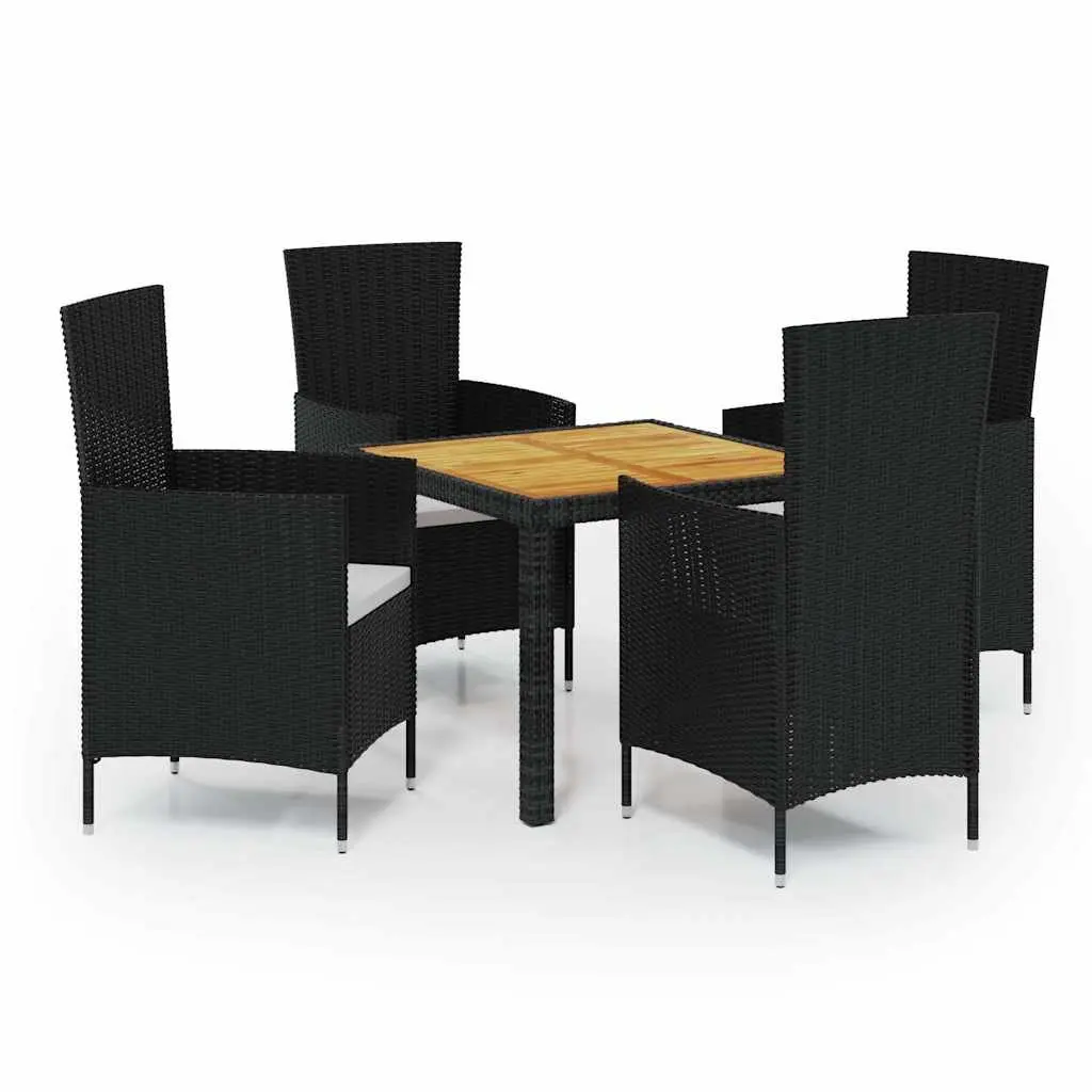 Outdoor Dining Set Black 5 Piece with Cushions Poly Rattan Steel Frame